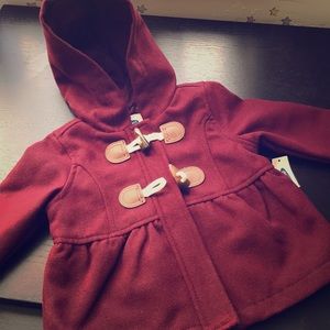 Burgundy fleece coat with hood
